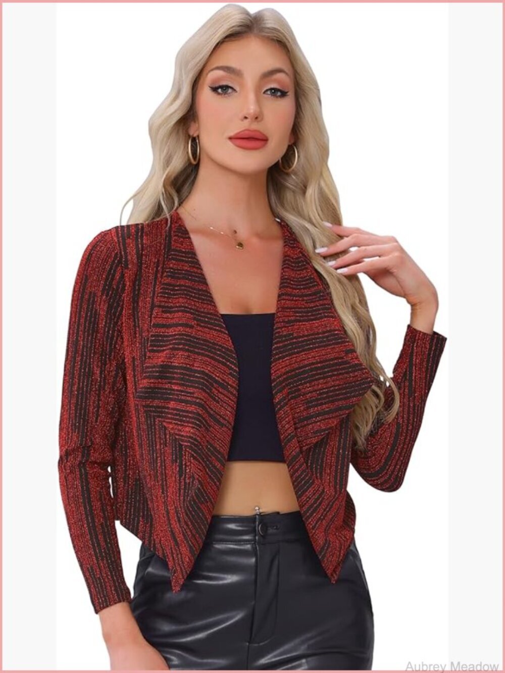 Sparkly Cropped Cardigan - Long Sleeve Open Front Glitter Party Jacket